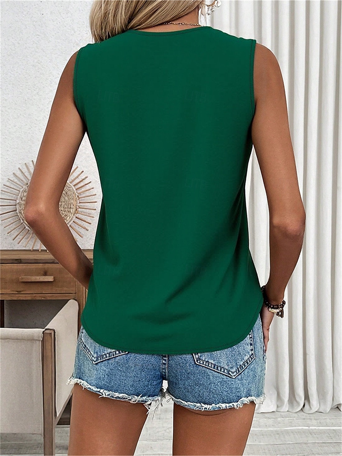 Femmes Hauts d'été Chemisier Uni Élégant Occasionnel Sans manches Col en V Hauts Réguliers Quotidien Fête Patchwork Garniture en dentelle Noir Blanche Vin Vert Été de 2025 ? $16.49 –P6