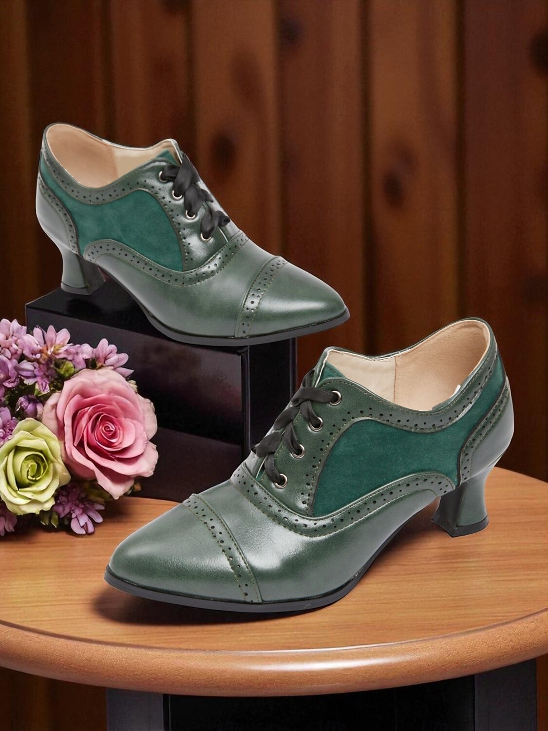 Scarpe col tacco oxford verdi da donna in stile edoardiano – scarpe eleganti vittoriane con tacco medio, stringate e dettagli brogue, degli anni 1900-1910, perfette per tea party, cosplay ed eventi storici. del 2025 a $54.99 –P2