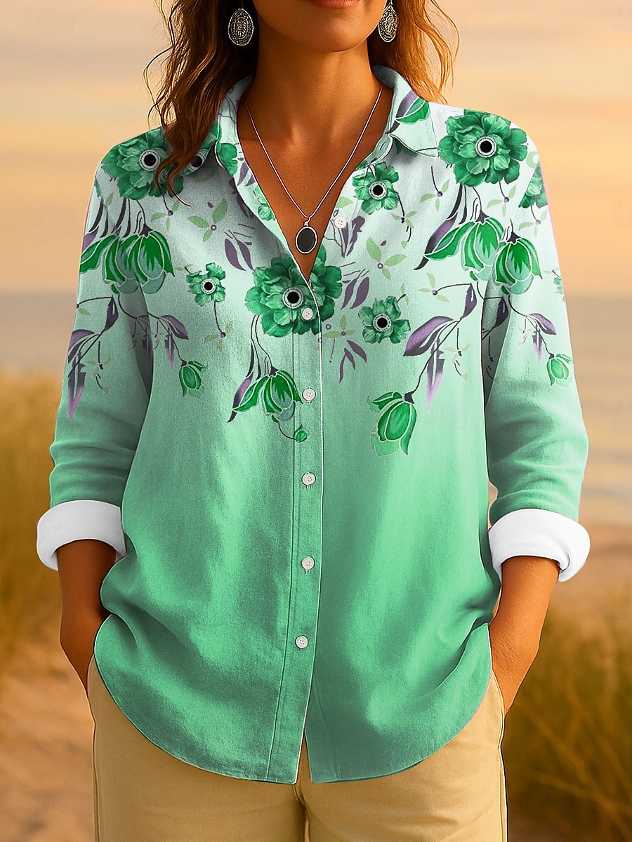 Pâques Femmes Chemise A Ombre Fleuri Graphique Élégant ancien Tropical manche longue Col de chemise Hauts Réguliers Travail Quotidien Boutons Imprimé Rose Claire Bleu Violet Vert Été Printemps Automne de 2025 ? $32.99 –P1