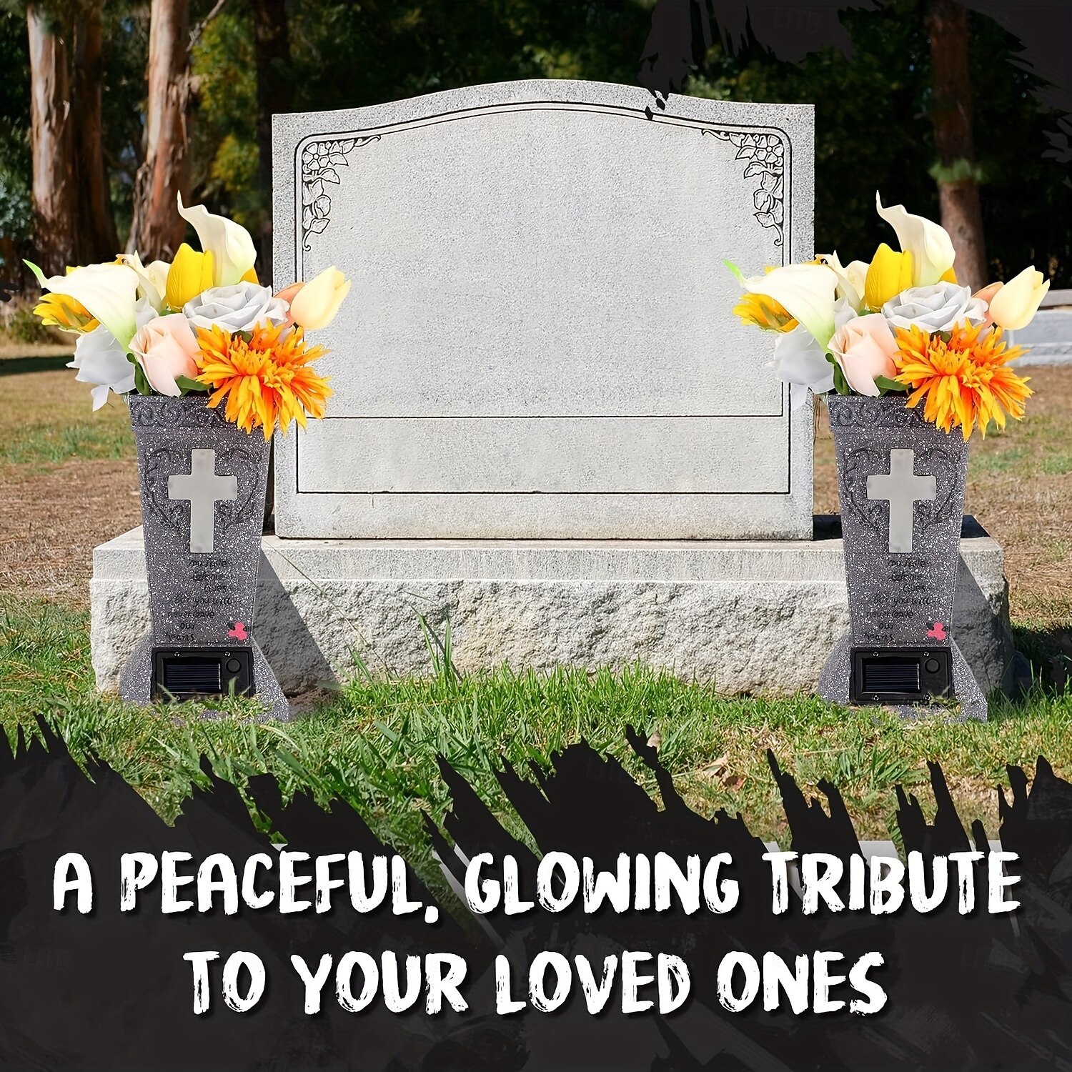 Solar Cemetery Grave Vase with LED for Fresh Artificial Flowers Headstones Vases with Spikes Grave Decorations for Cemetery Grave Markers Decor Halloween Christmas Decoration Memorial Gifts 2025 - $53.99 –P8