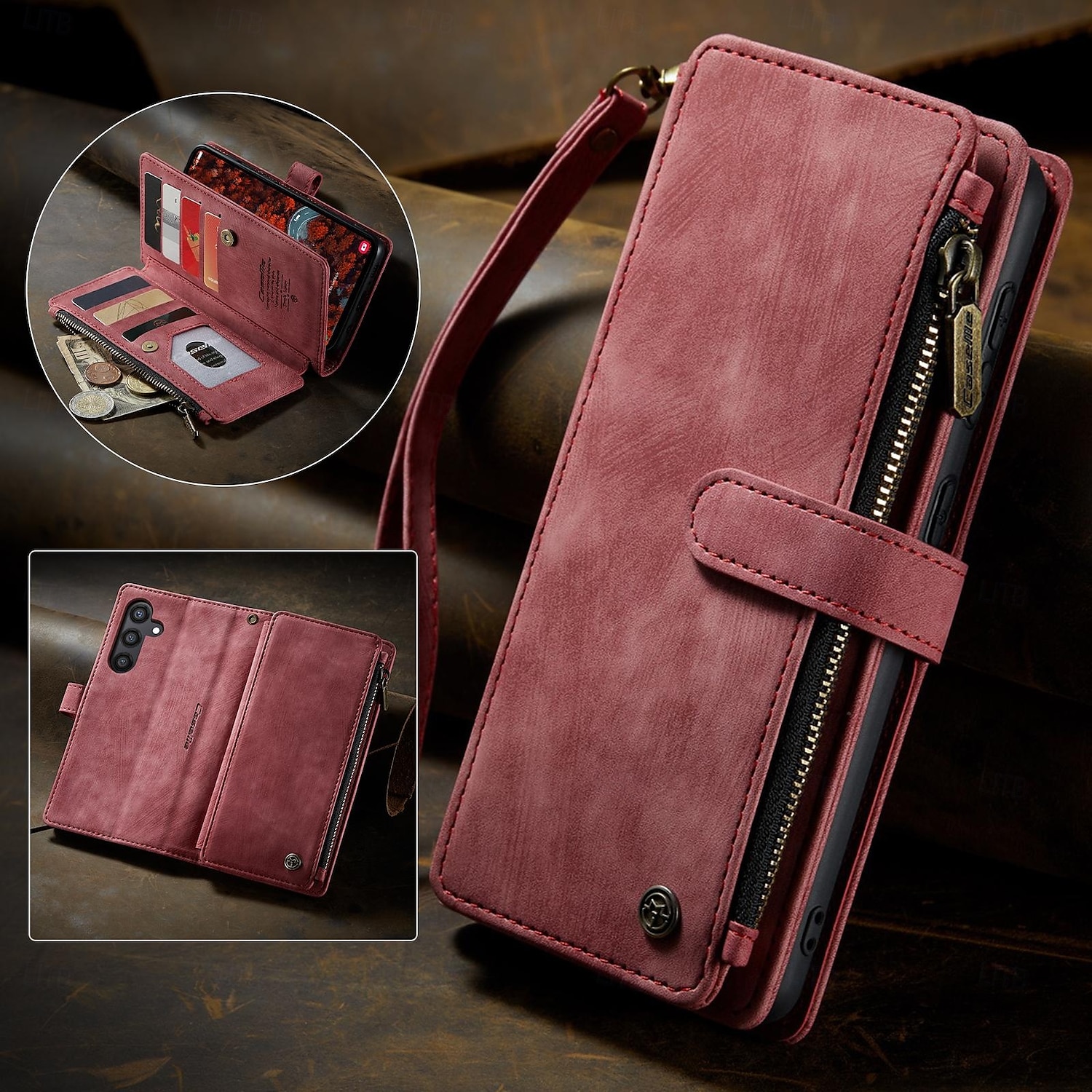 Case with Wrist Strap CASEME C30 Samsung Series Zip Multi-Card Pouch PU Leather Case 2025 - $17.99 –P13