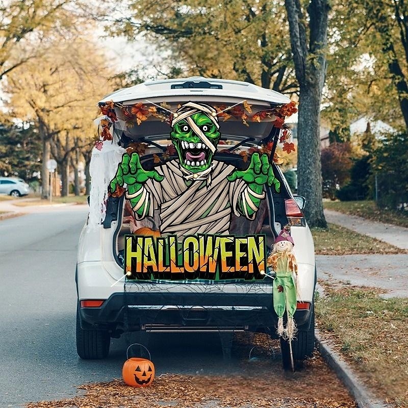 Halloweenská pochoutka do kufru auta, dekorace auta s duchy, halloweenské dekorace, halloweenská látková dekorace auta, halloweenská dekorace do kufru auta, dekorace s duchy a dýní, tapeta na zeď 2025 - $7.49 –P5