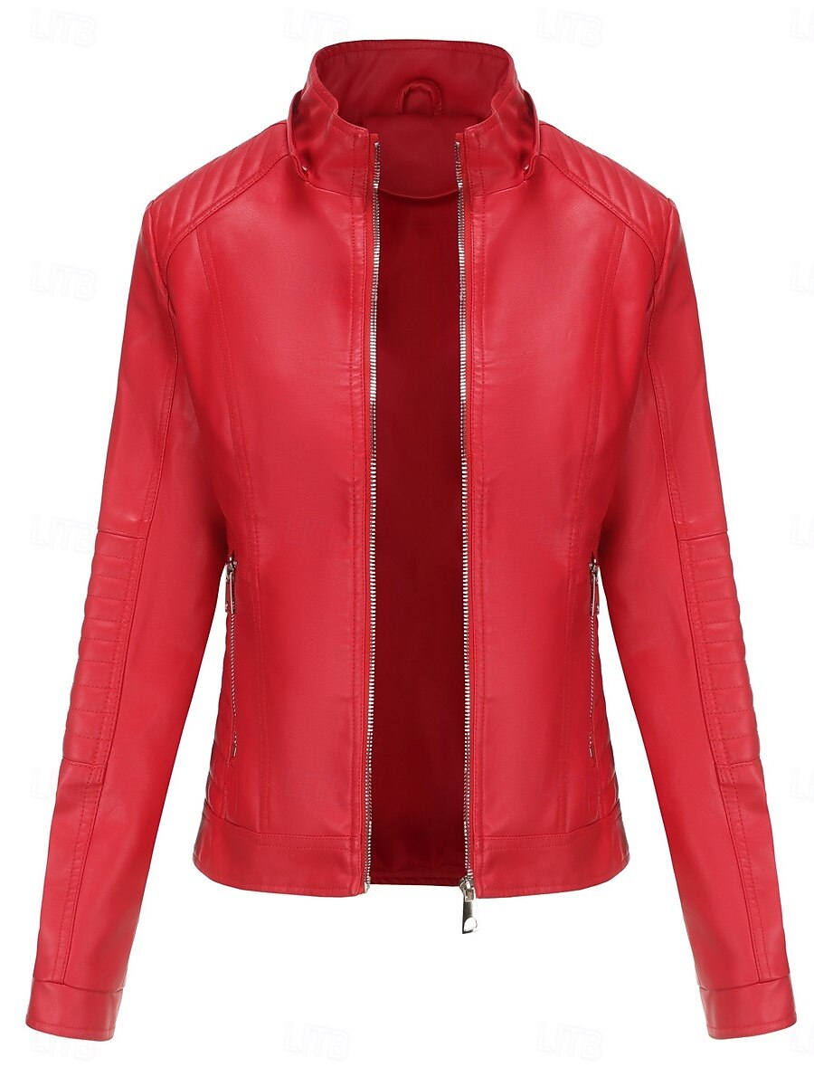 Femmes Veste en Similicuir Veste Décontractée Confortable Respirant Fermeture éclair Avec Poches Occasionnel Uni Vacances Rue Occasionnel Tenue quotidienne Fermeture éclair Court À capuche Coupe de 2025 ? $47.99 –P5