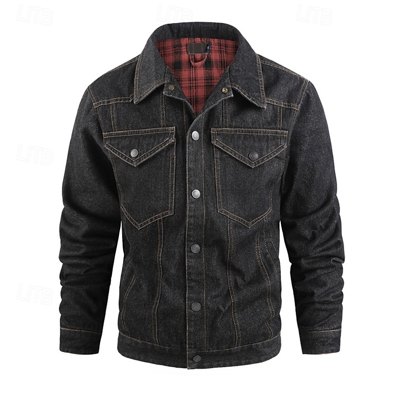 Homme Veste Légère Veste Décontractée Veste en Jean Vacances Quotidien Avec Poches Automne Hiver Uni Mode Classique Revers Régulier Noir Marron Vert Bleu de minuit Bleu clair Veste de 2025 ? $56.99 –P15