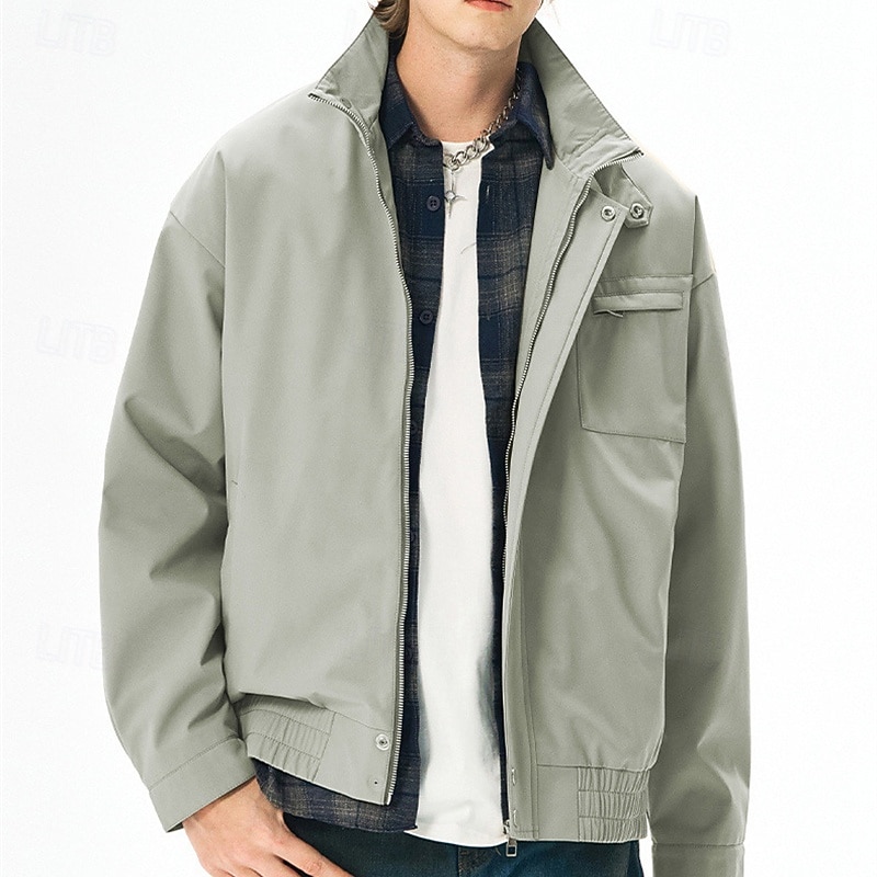 Herr Lättviktsjacka Vardaglig jacka Semester Dagligen Vindtät jacka Ficka Vår Höst Slät Mode Klassisk Hög krage Normal Aprikos Svart Purpur Grön Kaki Jacka 2025 - $44.99 –P7
