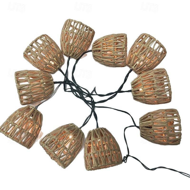 Lanterna in rattan intrecciata a mano con 10 lampadine a LED, luci decorative con spina per interni ed esterni, balcone, patio, giardino, matrimonio, camera da letto del 2025 a $41.99 –P11