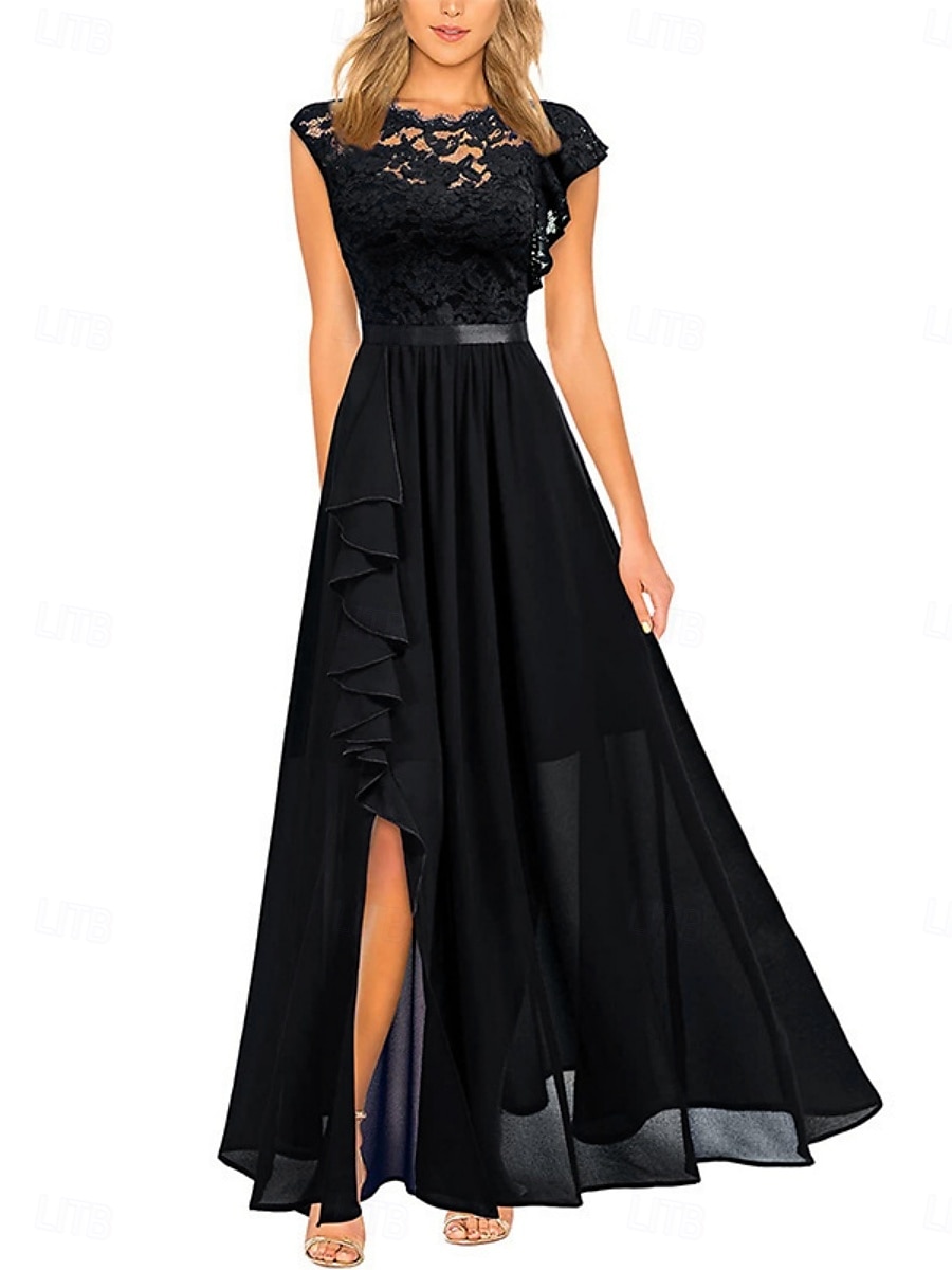 Pentru femei Rochie Lunga Rochie Maxi Rochie de dantela Rochie de Cocktail Rochie pentru invitata de nunta Șifon Elegant Modă Modern Nuntă Invitat la nunta Serată Fit regulat Simplu Manșon scurt Stil 2025 - $31.99 –P4