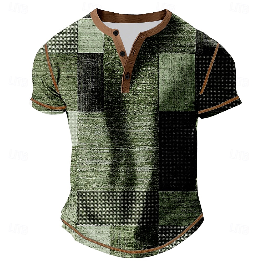 Herre Ruter Fargeblokk Henly-skjorte T-skjorter Kortermet Årgang Mote Designer utendørs Avslappet Daglig Vår & Vinter Brun Grå Grønn Navyblå Henley Henley T-skjorte 2025 - $19.99 –P4