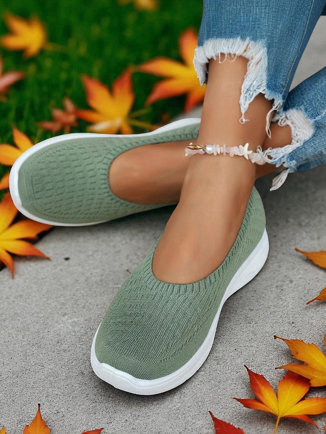 Grüne Flyknit-Wanderschuhe für Damen – leichte, bequeme Slip-On-Schuhe für Spaziergänge im Freien, zum Einkaufen und zum Tragen den ganzen Tag 2026 - E£1283.96 –P5