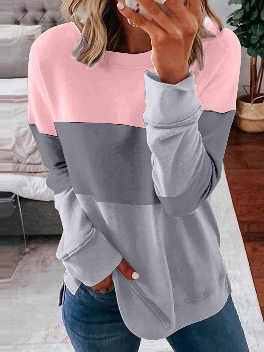 Femmes Sweatshirt Pull Graphique Rayé Occasionnel manche longue Col ras du cou Col rond Hauts Réguliers Rue Occasionnel Fête Imprimé Rose Claire Vin Bleu Violet Orange Printemps Automne Hiver de 2025 ? $28.79 –P3