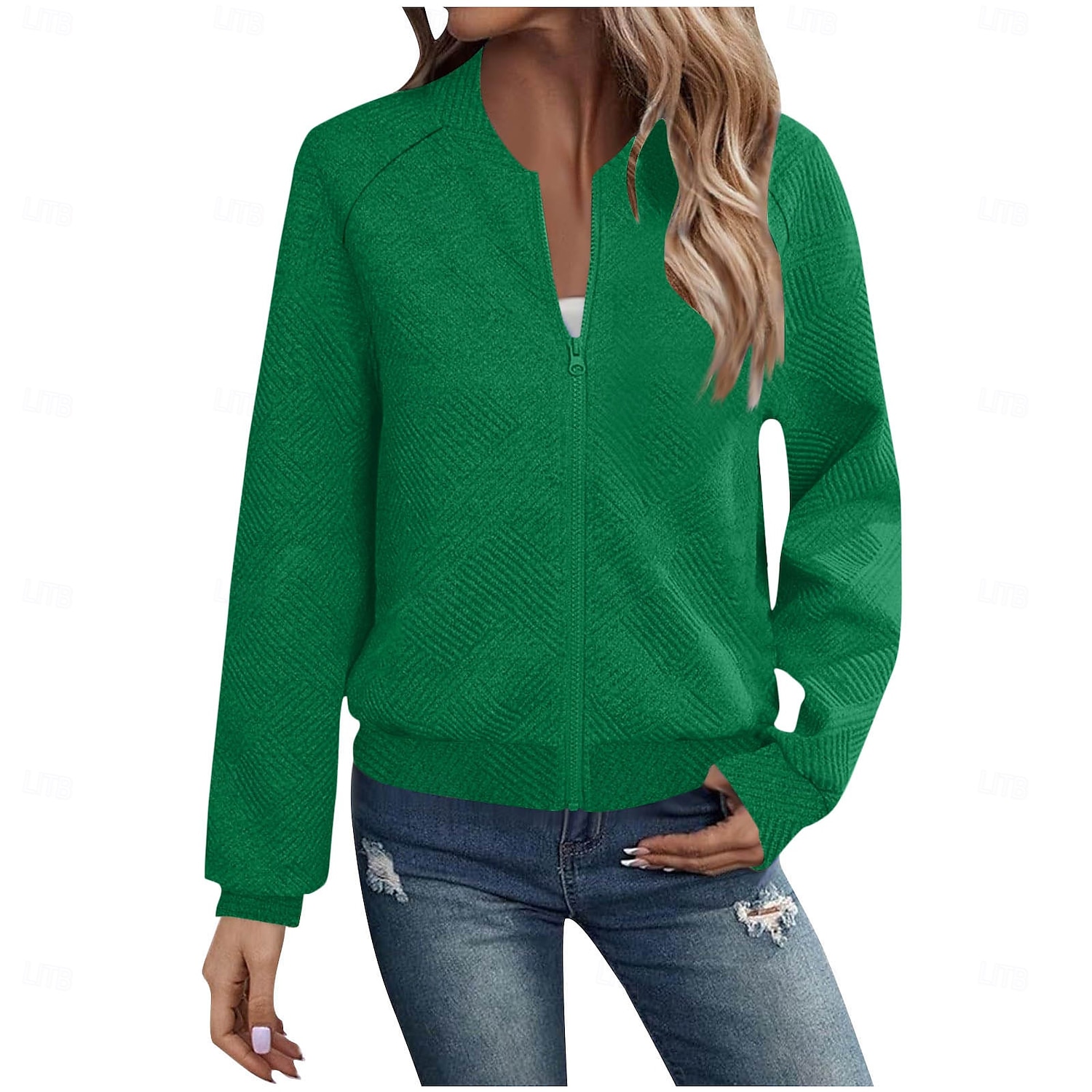 Women's Casual Jacket Sport Jacket Textured Jackets Office / Career Daily Wear Going out Fall Regular Coat Stand Collar Regular Fit Warm Vintage Style Lady Casual Jacket Long Sleeve non-printing 2025 - $26.99 –P10