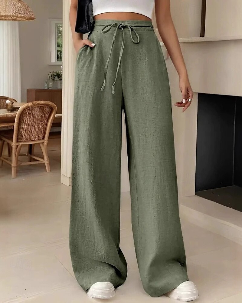 Femmes Jambe large Slacks Streetwear Occasionnel Longueur complète Naturel Uni Avec Poches Conception à cordon élastique Confortable Rue Tenue quotidienne Week-end Noir Rose Vert Véronèse Bleu Automne de 2025 ? $17.99 –P12