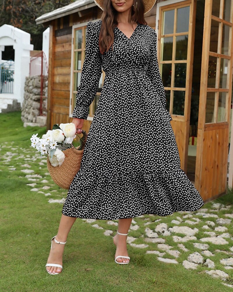 Damen Langes Kleid Maxikleid Freizeitkleid Druckkleid Mode Modern Täglich Strand Wochenende Normale Passform Blume Langarm V Ausschnitt Schwarz Rote Blau Grün Sommer Frühling Herbst 2025 - $23.99 –P5