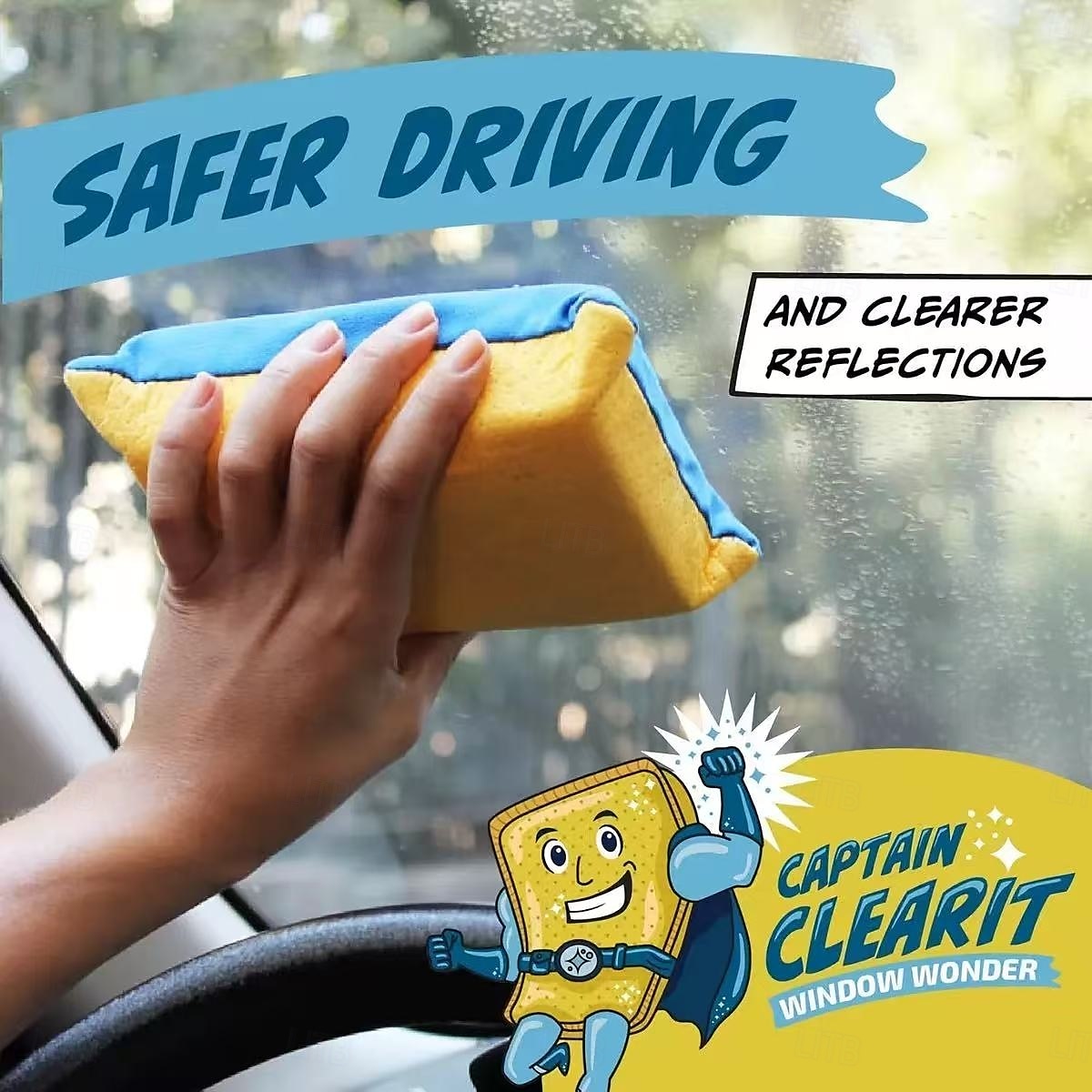 5 stuks Captain Clear Window Miracle-sponzen, grote, superabsorberende anti-condens reinigingspads voor autospiegels, glas en ramen, streeploos gebruik binnen en buiten, gemakkelijk schoon te maken, 2025 - $12.99 –P1