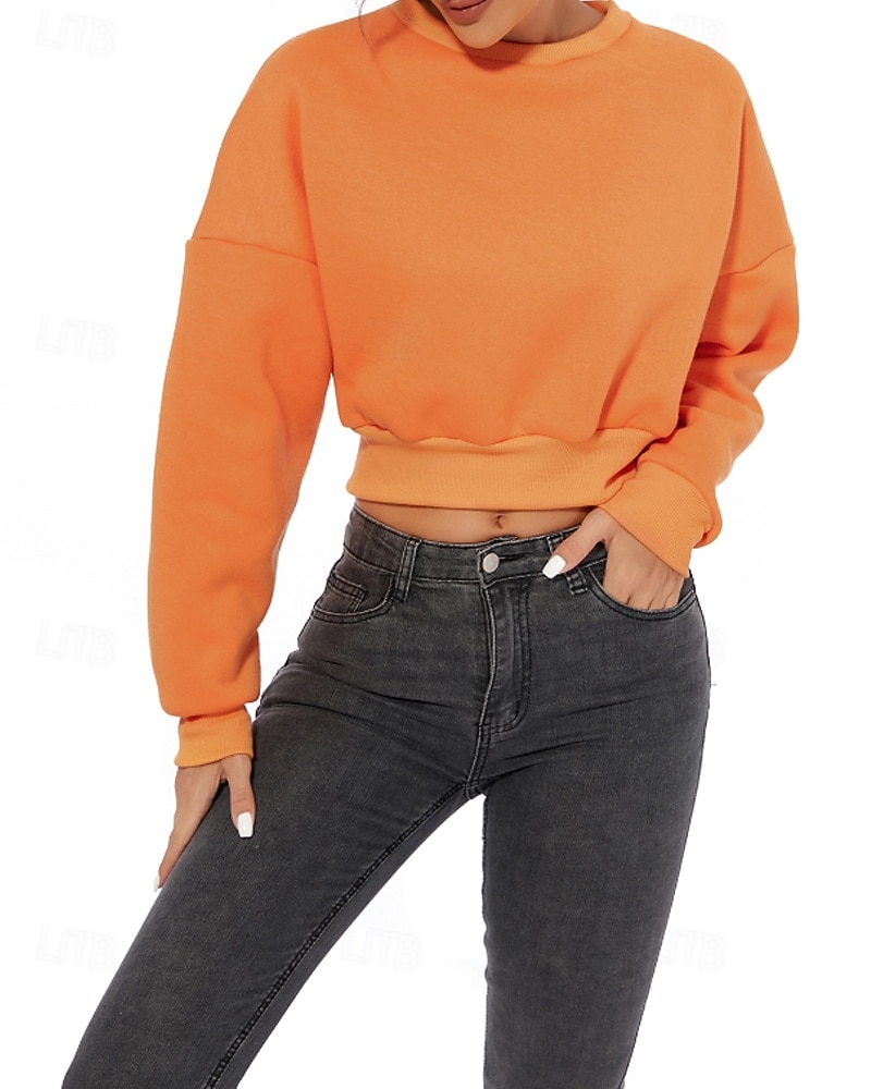 Per donna Felpa Pullover Felpe Semplice Casual Manica Lunga Girocollo Top Regolari Casa Streetwear Ferie Arancione Autunno Inverno del 2025 a $24.99 –P2