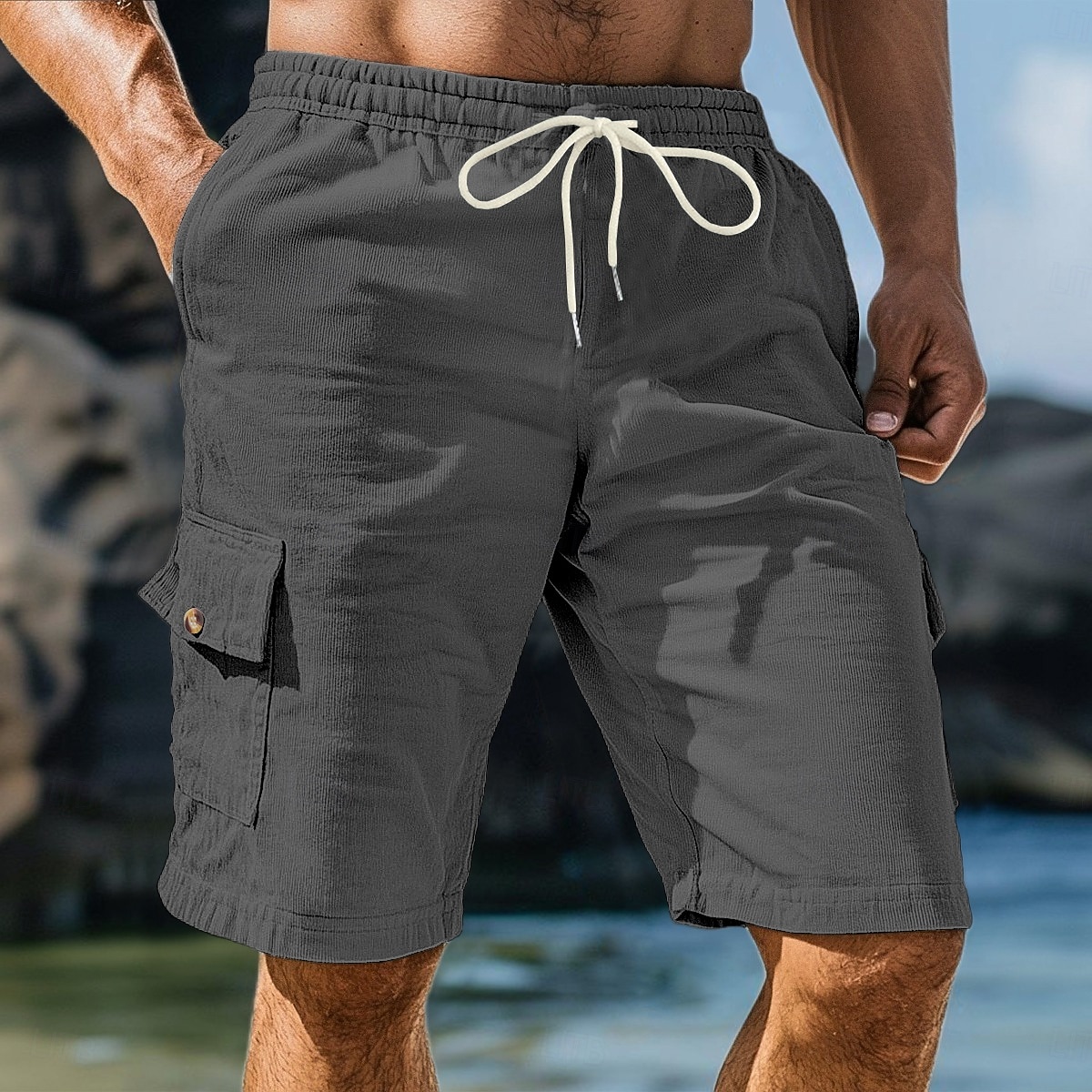 Homens Bermuda Cargo Calças de Veludo Shorts de moletom Calção Bermudas Cintura elástica Tecido Conforto Esportes Comprimento do joelho Ao ar livre Ioga Casual Férias Estilo Étnico Preto Branco Sem de 2025 por $22.99 –P7