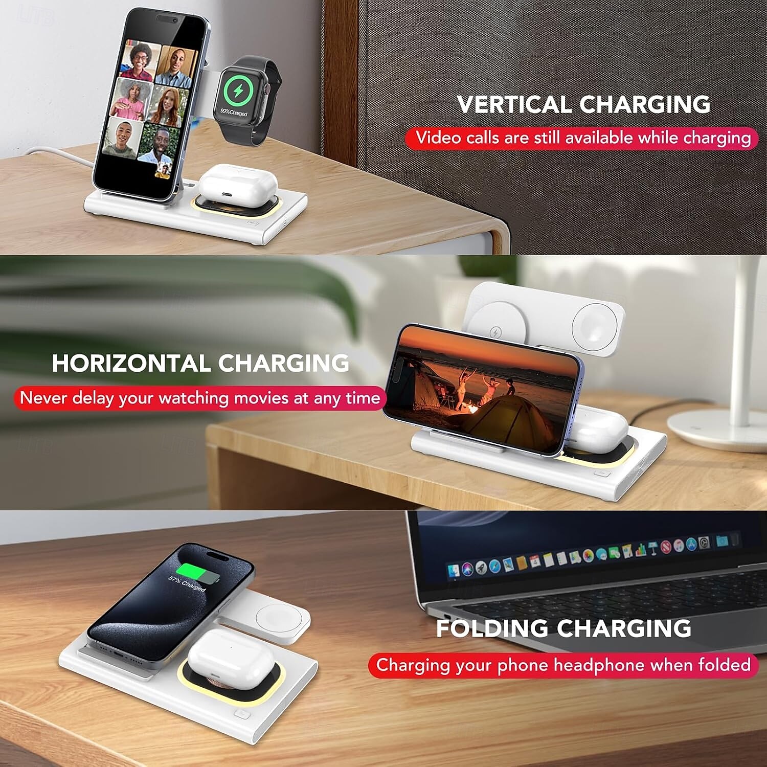 Faltbare 3-in-1-Ladestation für Apple-Produkte, schneller kabelloser Reise-Dock-Adapter für iPhone 16/15/14/13/12/11/x/xs, für iWatch 10/9/8/7/ultra2/ultra/se, für Airpods 4/3/2/pro/2 2025 - $41.99 –P3