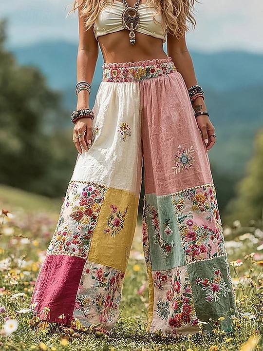 Femmes Culottes Jambe Large Vacances ancien Style Ethnique Longueur complète Taille haute Fleuri Graphique Séchage Rapide Respirabilité Doux Non Elastique Formel Extérieur Vacances Rose Couleur Rubis de 2025 ? $24.99 –P2