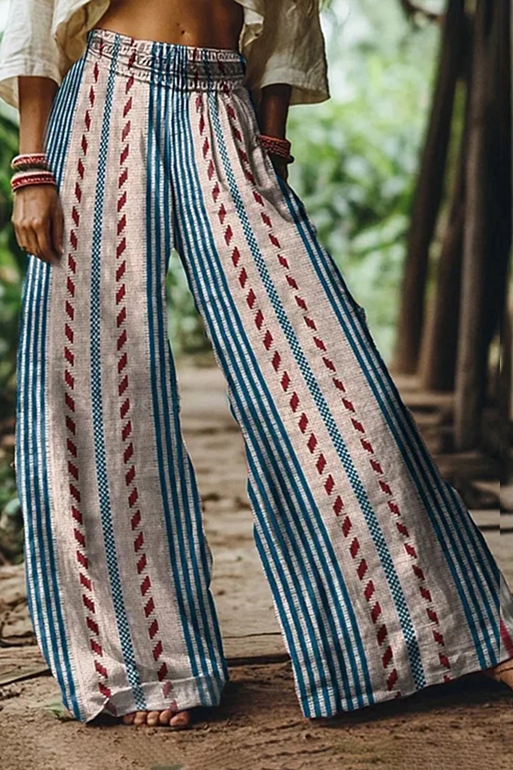 Per donna Culotte Gamba Larga Vacanza Vintage Stile Etnico Lunghezza intera Vita Alta Grafico A righe Astratto Asciugatura Rapida Traspirabilità Morbido Inelastico Casuale All'aperto Vacanza Blu del 2026 a $27.99 –P2
