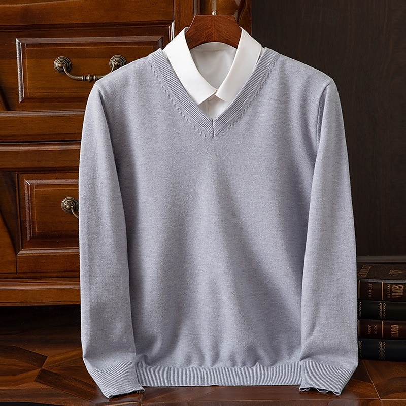 Herr Pullover tröja Stickad tröja Ribbad Sticka Vanliga toppar Stickat Slät V-hals Mode Grundläggande Semester Dagliga kläder Kläder Höst Vinter Kamel Vin S M L 2025 - $25.99 –P5