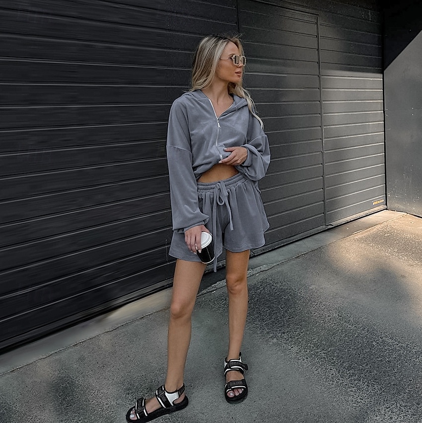 Damskie Moda Moda miejska Codzienny Dres Długi rękaw Kaptur Jednokolorowe Na zewnątrz Urlop Joga Niebieski Wiosna Regularny 2025 - $47.99 –P1