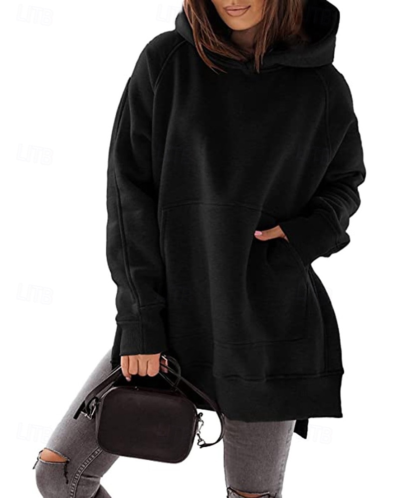 Dame Pullover hettegenser-genser عادي Gatemote Fritid Langermet Med hette Vanlige topper Gate Ferie Lomme Svart Rosa Vin Beige Lyseblå Vinter 2025 - $23.99 –P5
