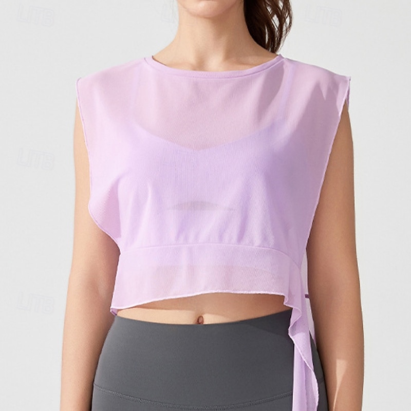 Mulheres Camisa curta de treino Top de ioga Secagem Rápida Respirável Sem Manga Esportes Côr Sólida Blusas Para Academia Esportivo Pilates Roupas Esportivas de 2026 por $12.99 –P2