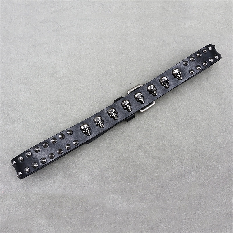 2026年 男性用 ベルト 自動バックル クイックリリース 真皮 合金 パンク 耐久 調整可能 スカル ブラック アウトドア 日常 ウエストベルト  コレクション – $50.99 –P7