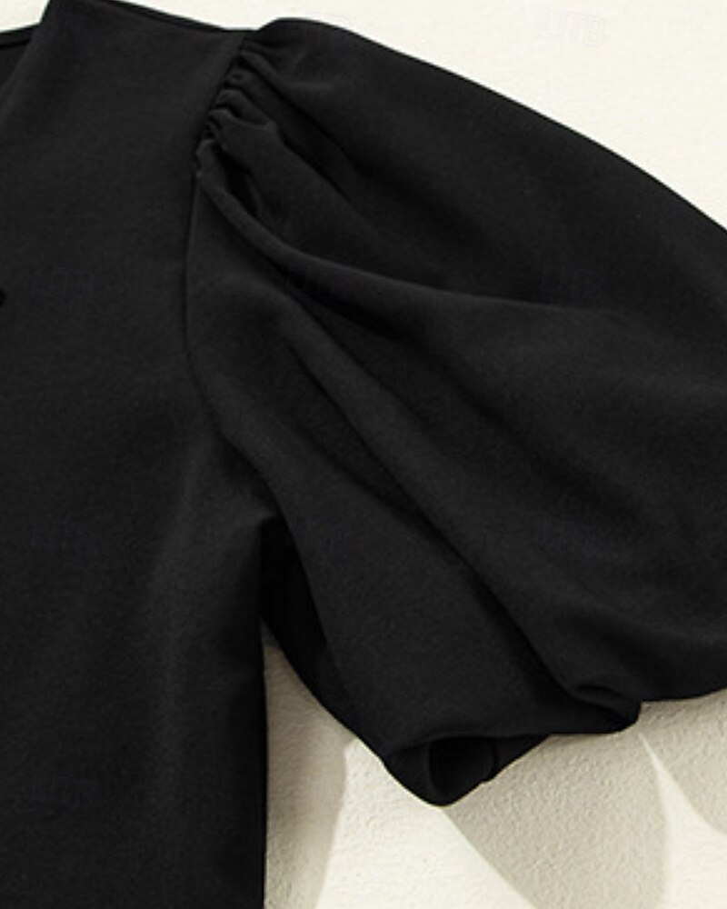Femmes Chemisier Uni Moderne Occasionnel Manche Courte Col ras du cou Hauts Réguliers Quotidien Fête Sortir Œillet Noir Automne de 2025 ? $28.99 –P8