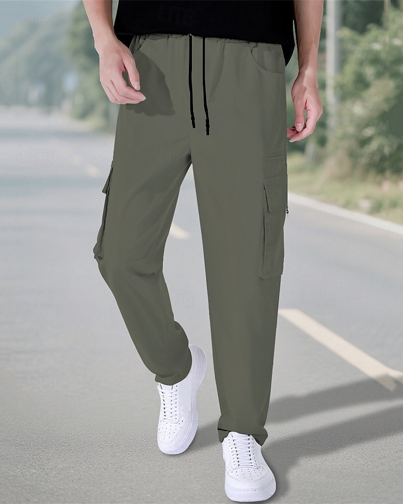 Per uomo Pantaloni Cargo Pantaloni Elastico in vita Coulisse Multi-tasche Semplice Mimetico Indossabile All'aperto Quotidiano Campeggio & Escursionismo Moda Classico Nero Verde militare del 2025 a $18.99 –P13