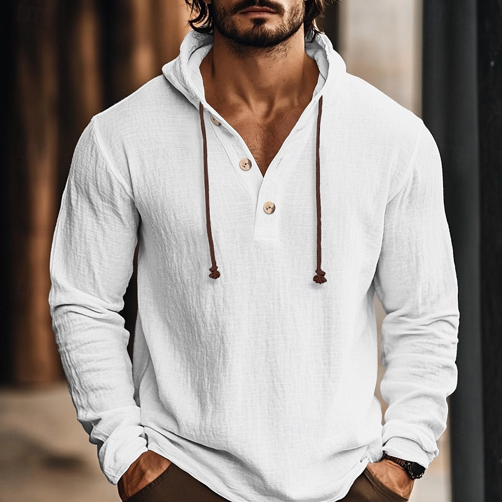 Homens Camisa Social Camisa de linho Camisa com capuz Tecido Férias Casual Branco Azul Verde Café Manga Longa Com Capuz Outono Primavera Verão Roupa de 2025 por $25.99 –P7