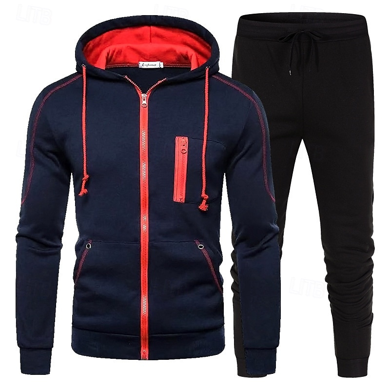 Hombre Sudadera Tracksuit Sudadera con capucha y cremallera completa Negro Rojo Azul Marino Azul Real Gris Claro Con Capucha Bloque de color 2 Piezas Deporte Diario Festivos Poliéster Ropa de calle 2025 - $29.99 –P6