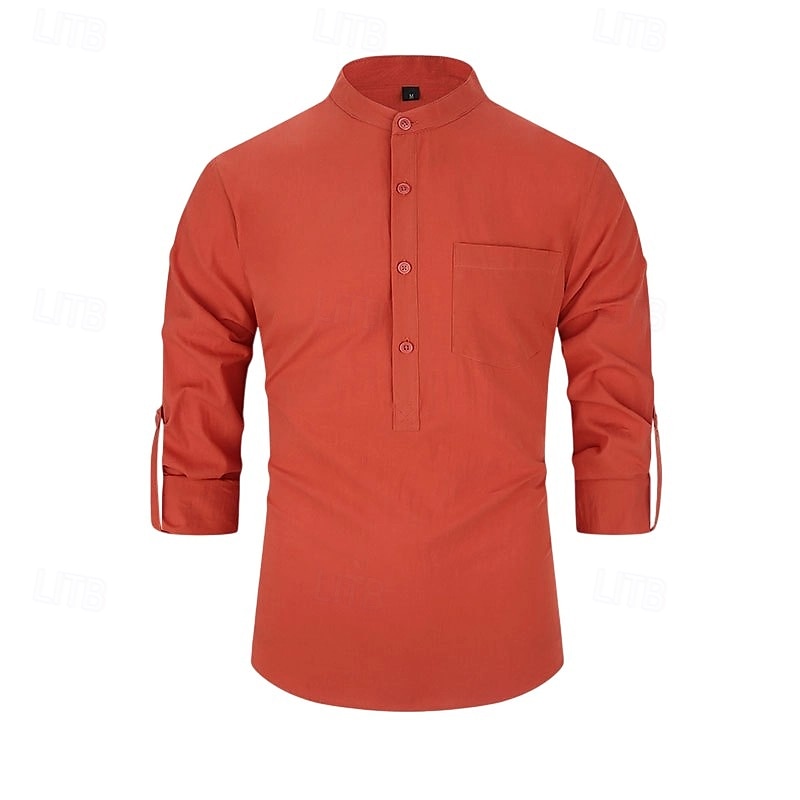 Voor heren Overhemd Zwart Wit Geel Rood Donker Marine Lange mouw Effen opa kraag School Formeel Kleding minimalistische 2025 - $23.99 –P27