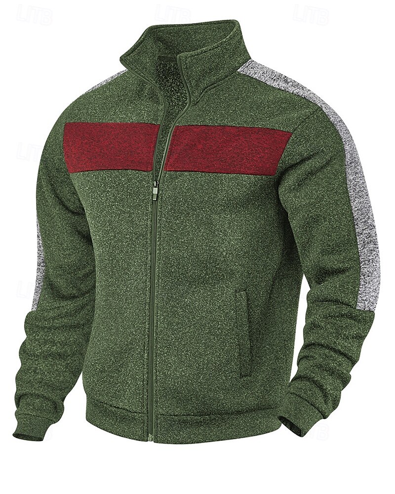 Herren Freizeitjacke Collegejacke Urlaub Täglich Atmungsaktiv Tasche Frühling Herbst Farbblock Mode Klassisch Stehkragen Regulär Schwarz Rote Grün Hellgrau Dunkelgray Jacken 2025 - $36.99 –P3