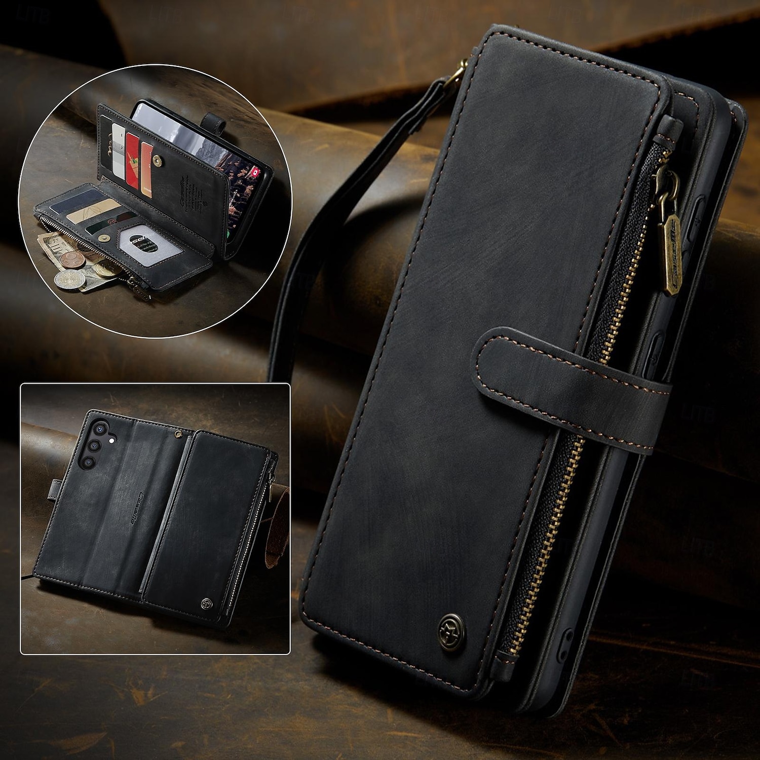 Case with Wrist Strap CASEME C30 Samsung Series Zip Multi-Card Pouch PU Leather Case 2025 - $17.99 –P16