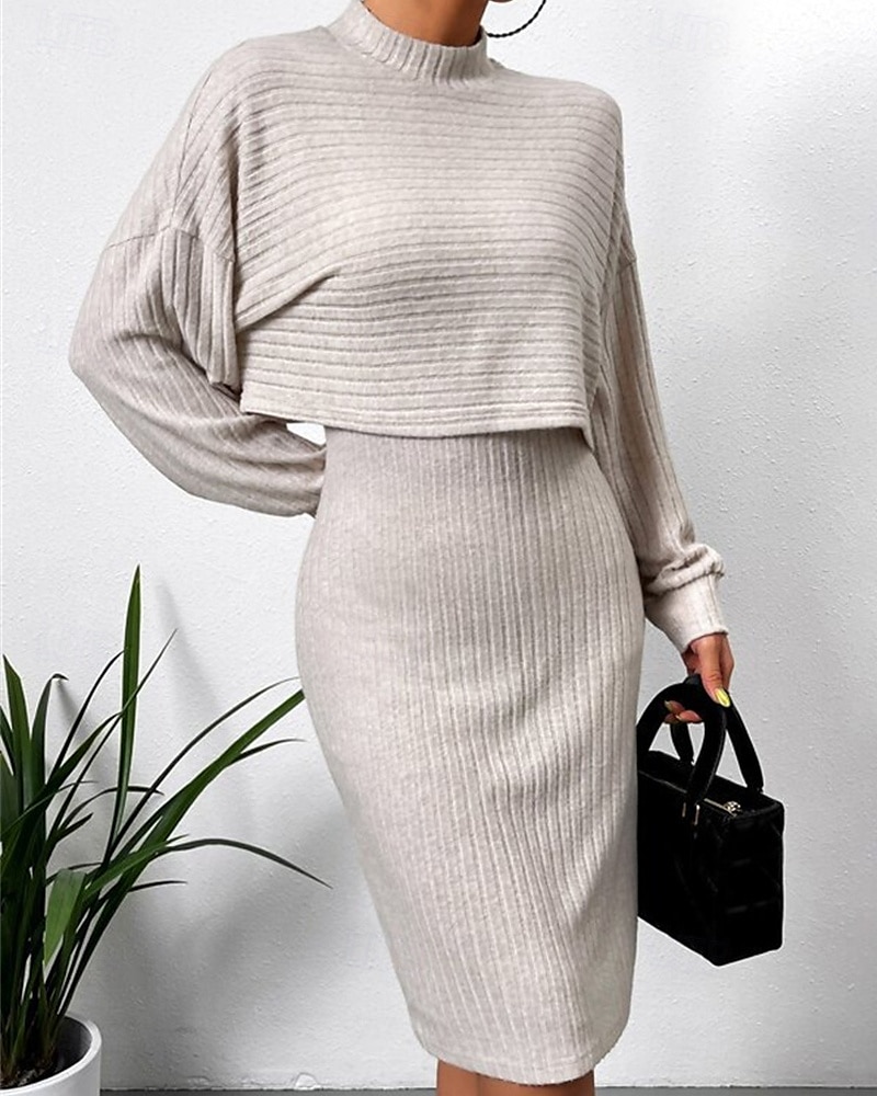Dámské Sada šatů Slip Dress Na běžné nošení Semiformální šaty Bez vzoru Design Mini šaty Dlouhý rukáv Tričkový Venkovní Rande Černá Nebeská modř Meruňková Jaro Podzim Běžný 2025 - $23.99 –P6