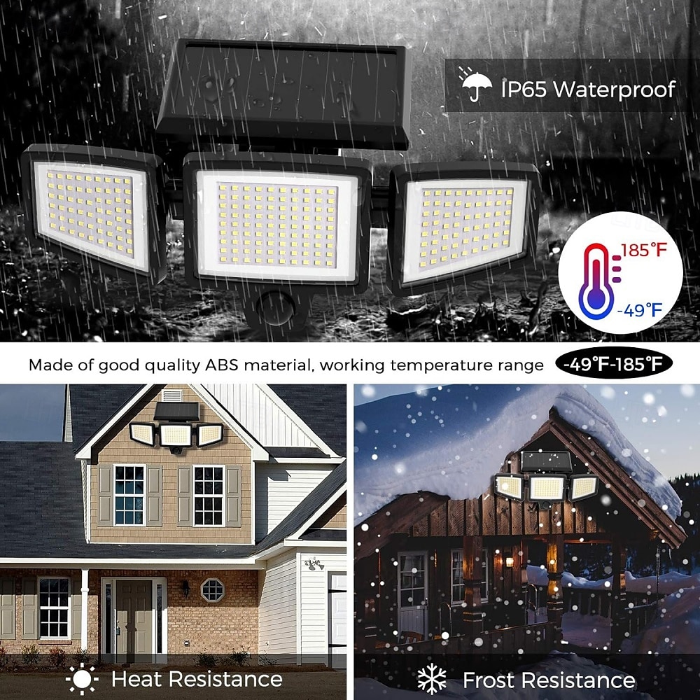Zonne-buitenverlichting 2500lm 210 led-beveiligingsverlichting met afstandsbediening 3-kops bewegingssensorlampen IP65 waterdicht 270 groothoek wandlampen met 3 standen voor garage, tuin, veranda 2025 - $35.99 –P4
