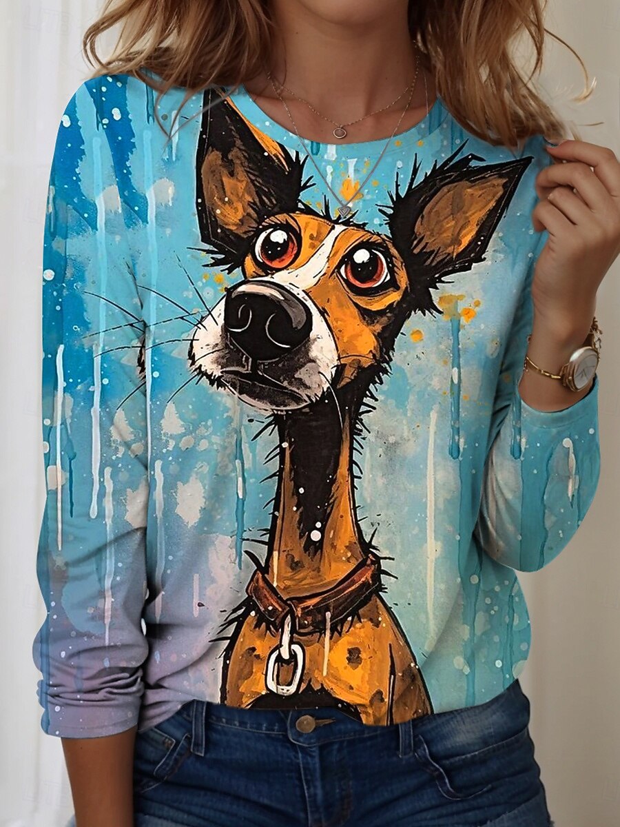 Tricou pentru femei cu guler rotund mâneci lungi tunică grafic animal vintage stilat modern tops obișnuite pentru zi cu zi print galben albastru albastru prăfuit portocalie toamnă 2026 - $24.99 –P1