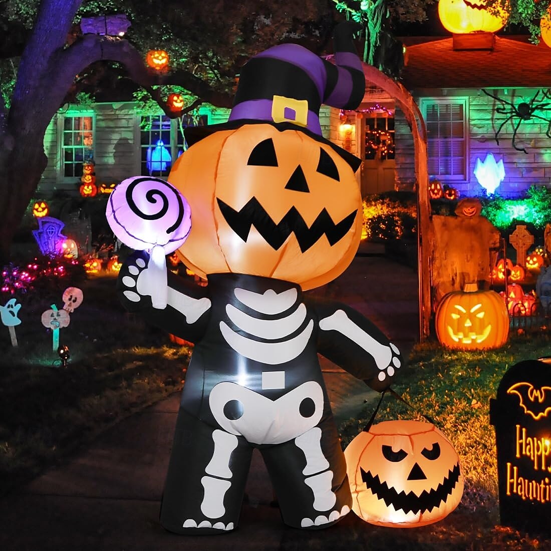 1 lanterna di Halloween, lanterna di zucca portatile, lanterna di caramelle, scheletro fantasma, modello gonfiabile, luci decorative per interni ed esterni, cortile, giardino, prato, percorso, festa del 2025 a $55.99 –P4