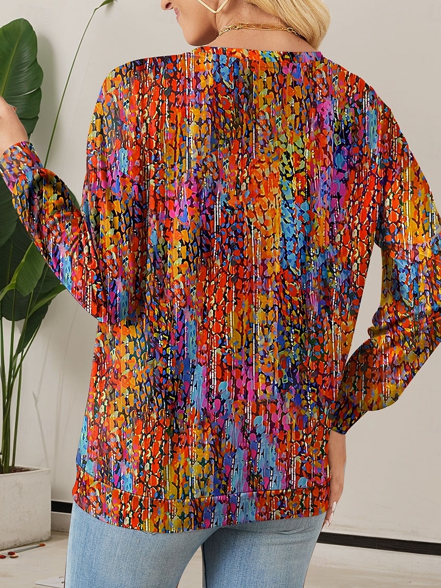 Dames Quarter Zipper Sweater Grafisch Abstract Casual Lange Mouwen Ronde Hals Reguliere Tops Street Dagelijks Gebruik Half Print Rood Blauw Paars Groen Herfst Winter 2025 - $27.99 –P2