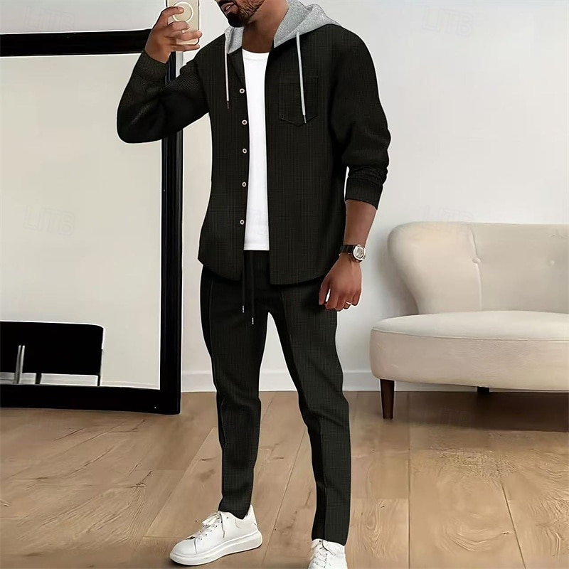Per uomo Giacca Leggera Giacca a nido d'ape Giacca Casual Set Vacanza Quotidiano Traspirante Tasca 2 Pezzi Primavera Autunno Semplice Moda Classico Con Cappuccio Regolare Nero Bianco Blu reale Cachi del 2025 a $39.99 –P4