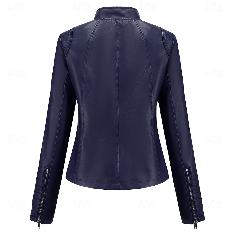 Dames Jas van imitatieleer Comfortabel Zak Volledige ritssluiting Modieus Street Style Effen Buiten Casual / Dagelijks Normaal Opstaand Normale pasvorm Lange mouw bovenkleding Zwart Rood Kameel Lente 2025 - $41.99 –P19