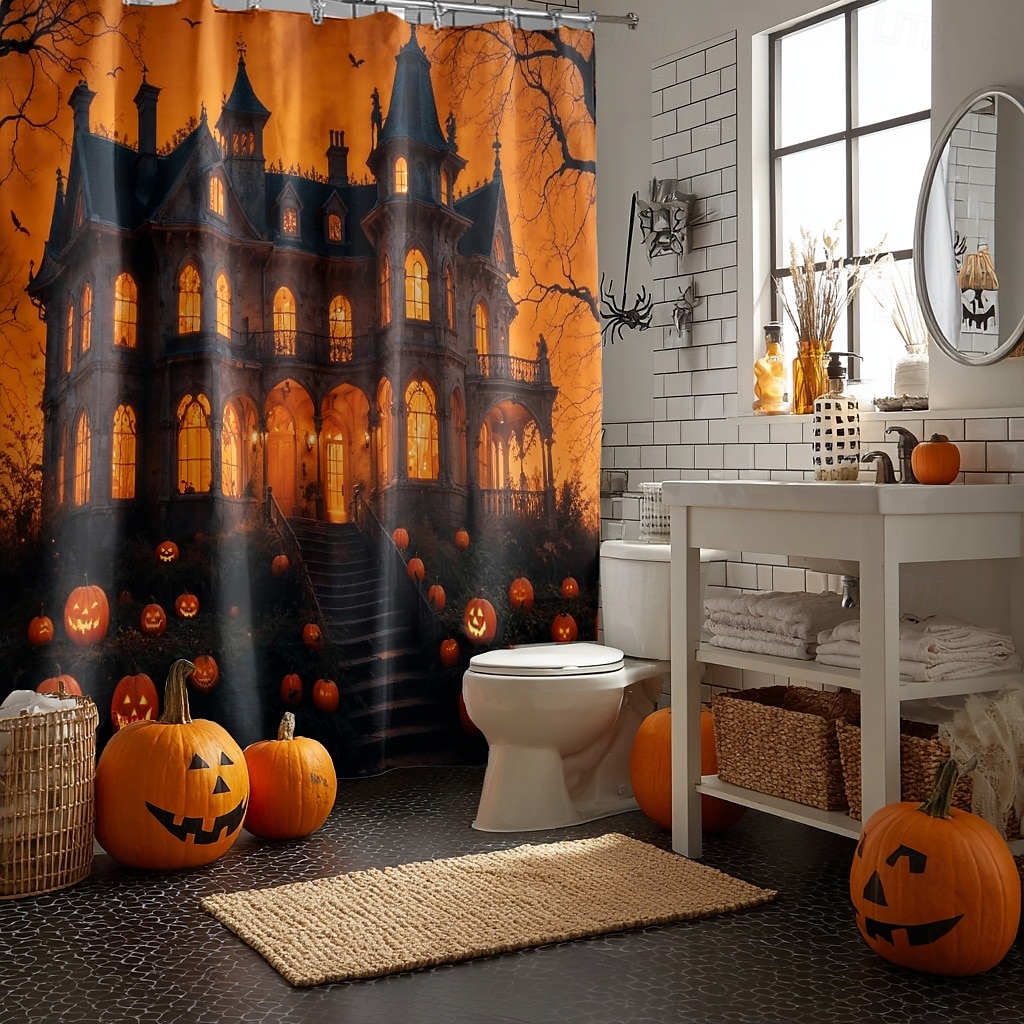 κουρτίνα ντους για το Halloween με γάντζους, πλενόμενη αδιάβροχη διακόσμηση μπανιέρας μπάνιου με πολυεστέρα 2025 - $19.99 –P10
