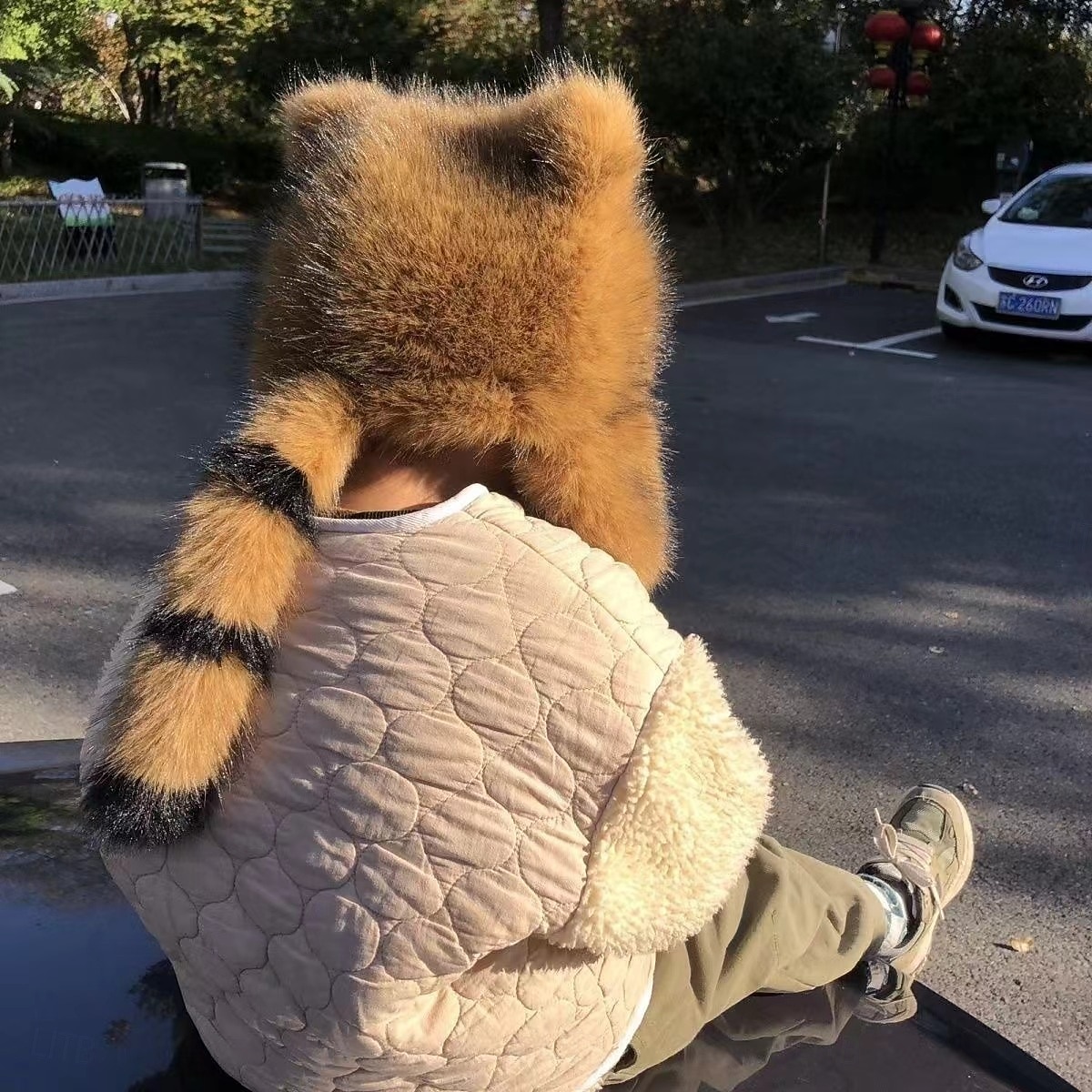 Bonnet en peluche marron de Noël avec queue de raton laveur pour adultes, doté d'un design classique avec des cache-oreilles et une queue, parfait pour les activités de plein air hivernales de 2025 ? $17.49 –P2