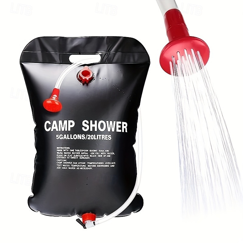 1 borsa per doccia solare portatile da 20 litri - campeggio &escursionismo essenziale con secchio in PVC trasparente da 5 galloni di capacità e scaldabagno solare - perfetto per viaggi, avventure del 2025 a $18.99 –P4