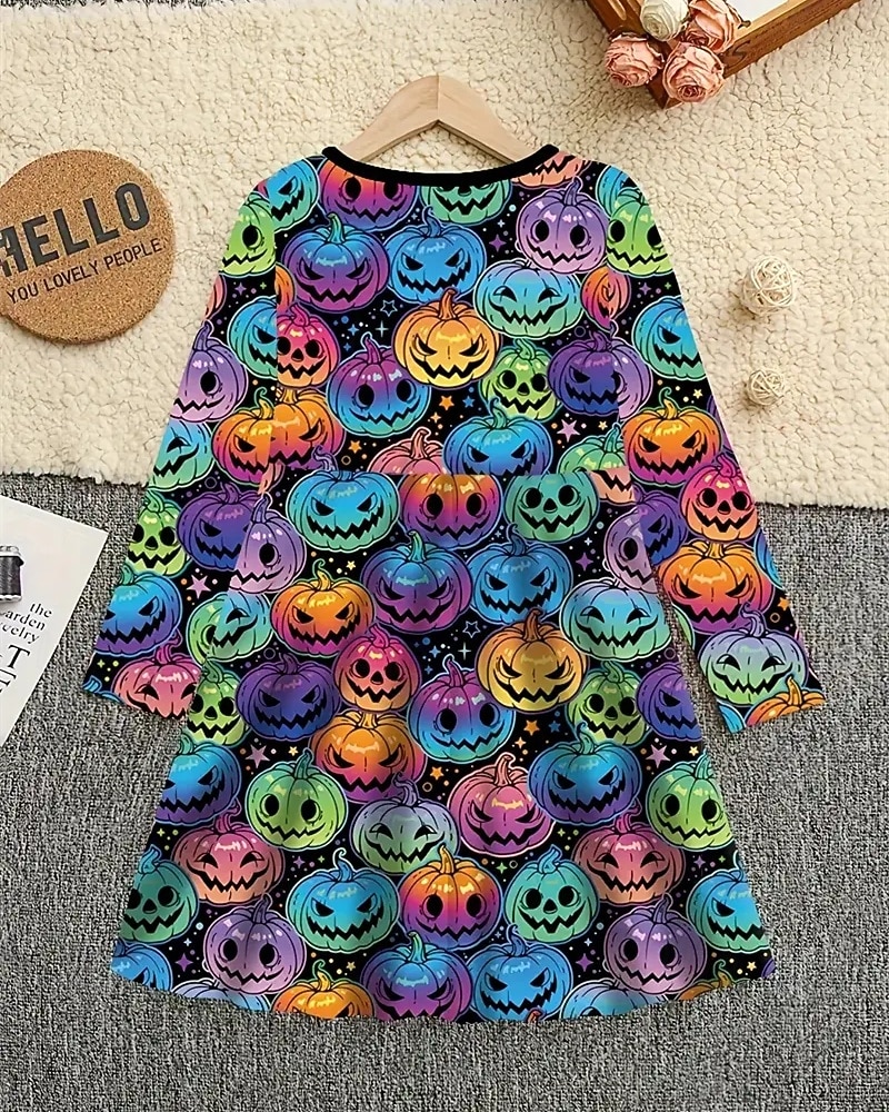 Halloween Dziewczyny ' 3D Halloweenowa dynia Sukienka Długi rękaw Lato Wiosna Urlop Codzienny Święto Księżniczka Piękny Słodkie Dzieci 4-12 lat Codzienne sukienki Sukienka A line Do kolan Regularny 2025 - $16.99 –P3