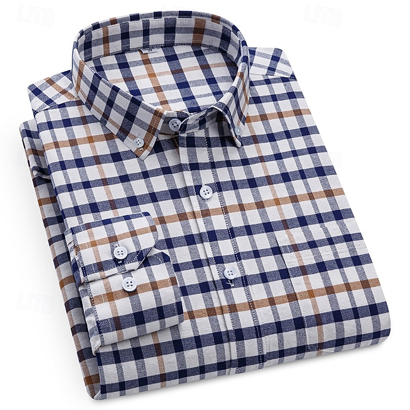 Per uomo Camicia Camicia elegante Camicia button-down Camicia Oxford Camicia con Colletto A Quadri / A Righe / Chevron / Rotondo Abbigliamento quotidiano Abbigliamento Aziendale Bianco Rosso Blu del 2025 a $29.99 –P5