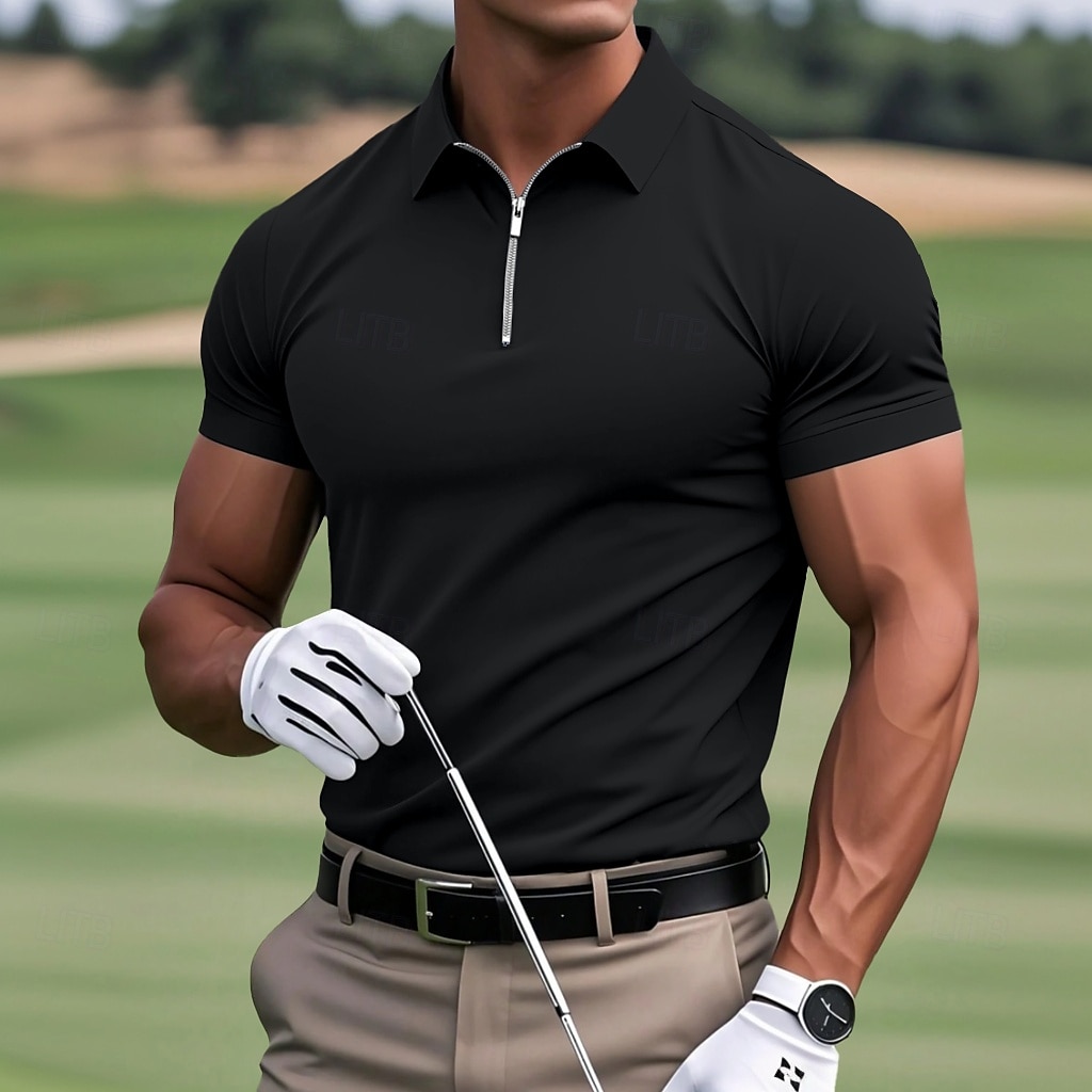 Homme Polo Polo quart de zip Occasionnel Sports Revers Zip quart Manche Courte Mode Basique Uni Quart de zip Été Printemps Coupe Standard Vert Armée Vin Noir Blanche bleu marine Bleu Roi Polo de 2025 ? $12.99 –P8