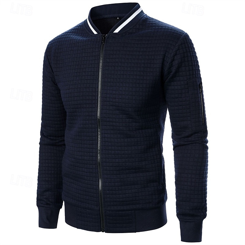 Homens jaqueta leve Jaqueta casual Jaqueta do time do colégio Férias Diário Bolsos Emenda Primavera Outono Bloco de cor Moda Clássico Colarinho Chinês Padrão Tecido Waffle Preto Branco Vinho Azul de 2025 por $20.99 –P10