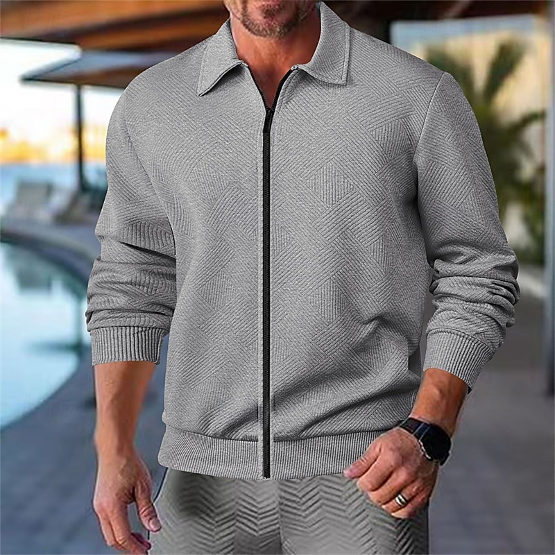 Herre Lett jakke Uformell jakke Feriereise Daglig Pustende Lomme Jacquard Vår Høst عادي Mote Klassisk Knaphul Normal Svart Hvit Navyblå Kakifarget Lysegrå Jakker 2026 - $37.99 –P9